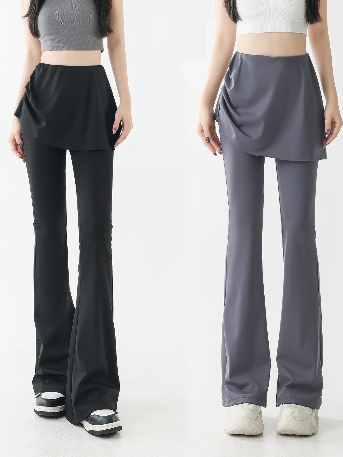 

Slim Fit Yoga Fitn Trousers High Waist Butt Lifting Qui Dry Sport Skirt Pants Fake Two-Piece Thin Model Elastic Waist Lo...