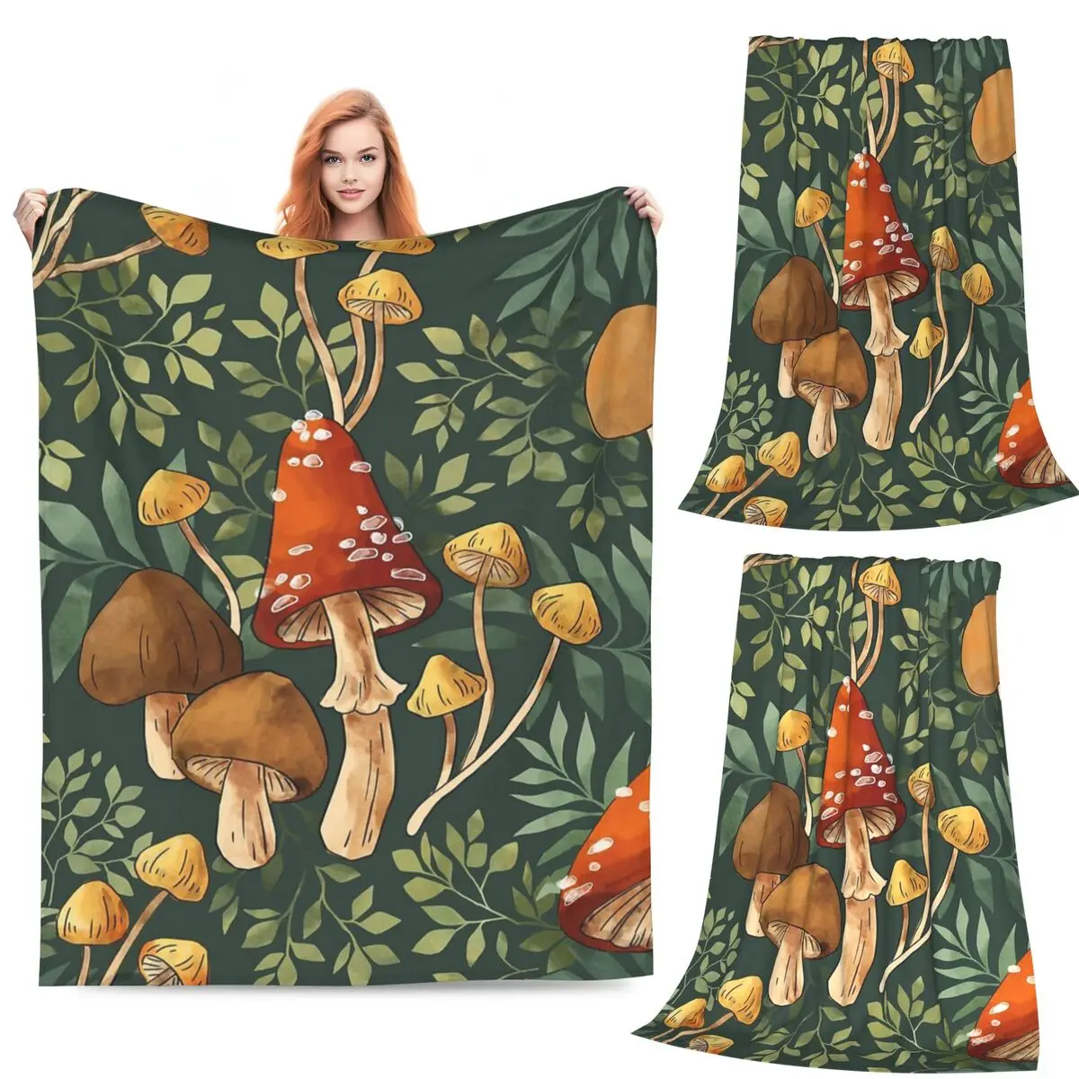 

Woodland Mushroom Spray Blankets Fleece Sofa Portable Throw Blankets for Couch Bedding Outdoor Throws Bedspread Quilt