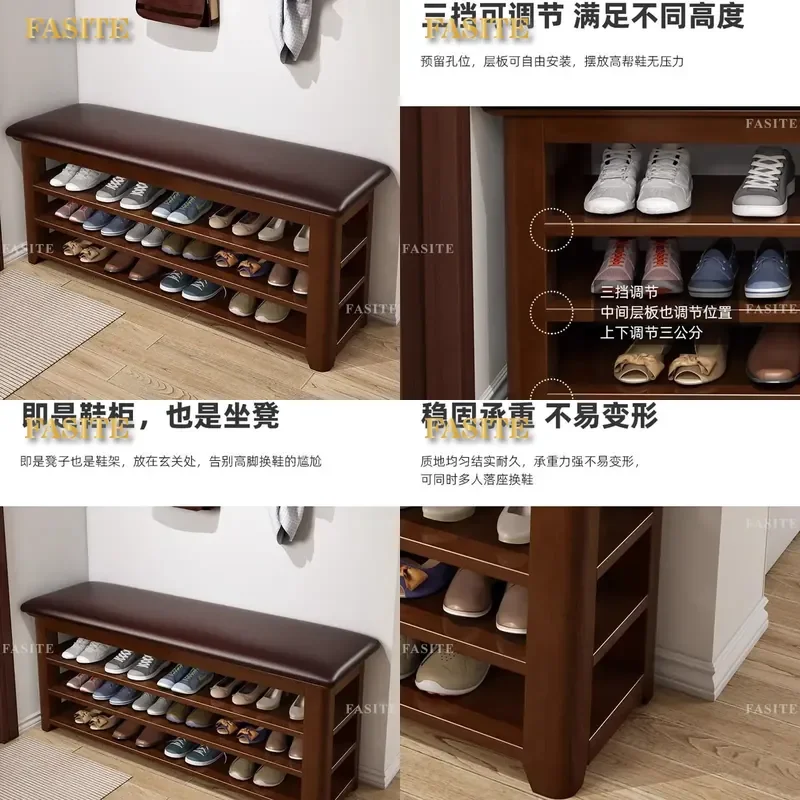 For Home Entryway Wooden Shoe Bench with Multi Layer Storage Rack Integrated Shoe Changing Stool Space Saving Organizer