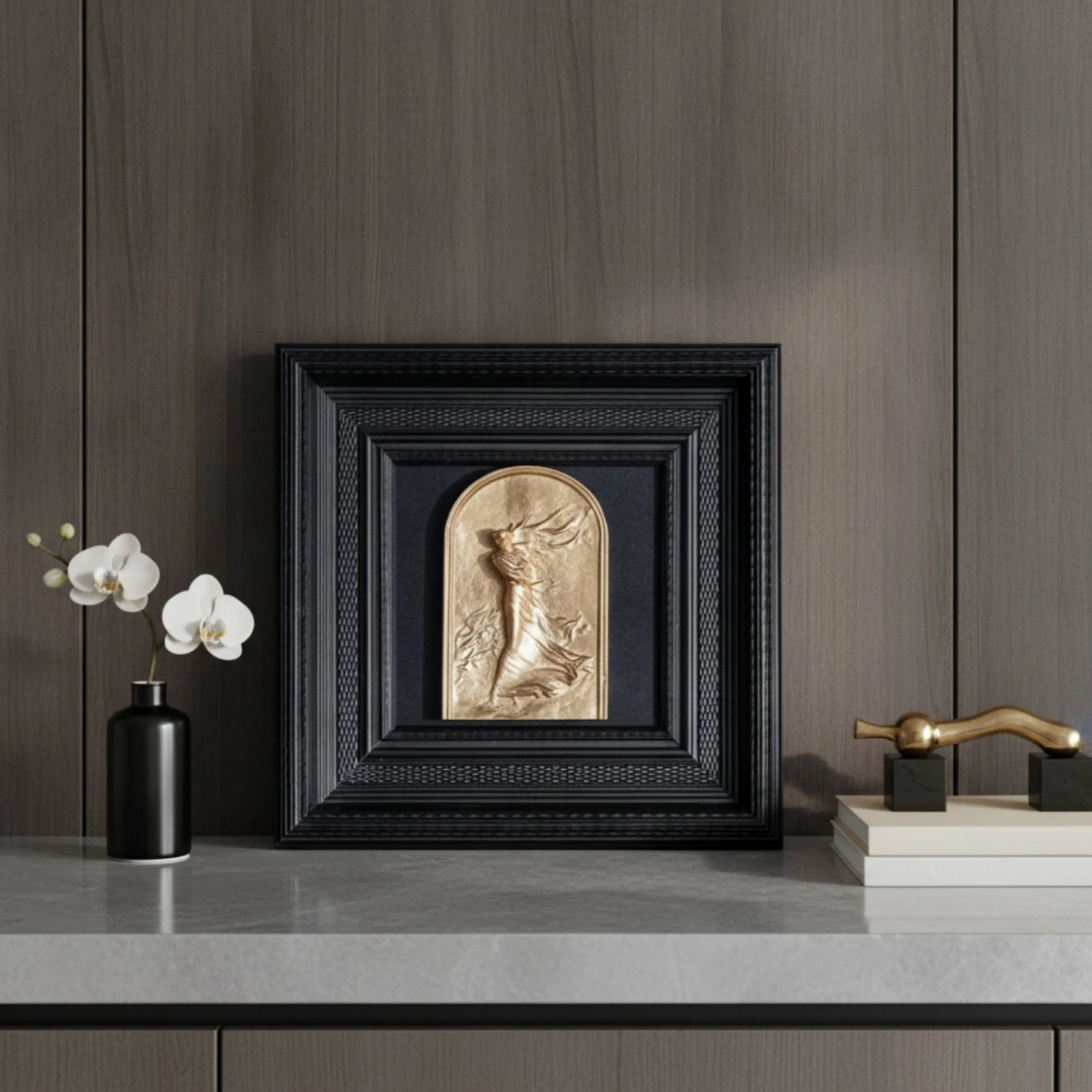 Sculptural Relief Square Wall Art with Frame Framed Artwork 3d Textured Painting Sculpted for Homeowners, Living Room, Entryway