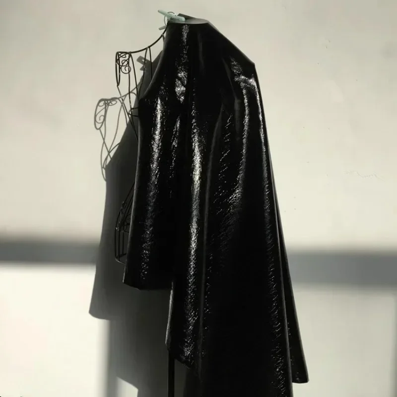 

Elastic Burst Pattern Leather Fabric Glossy Black Frog Leather PU Material Cloth Diy Sewing By The Meter