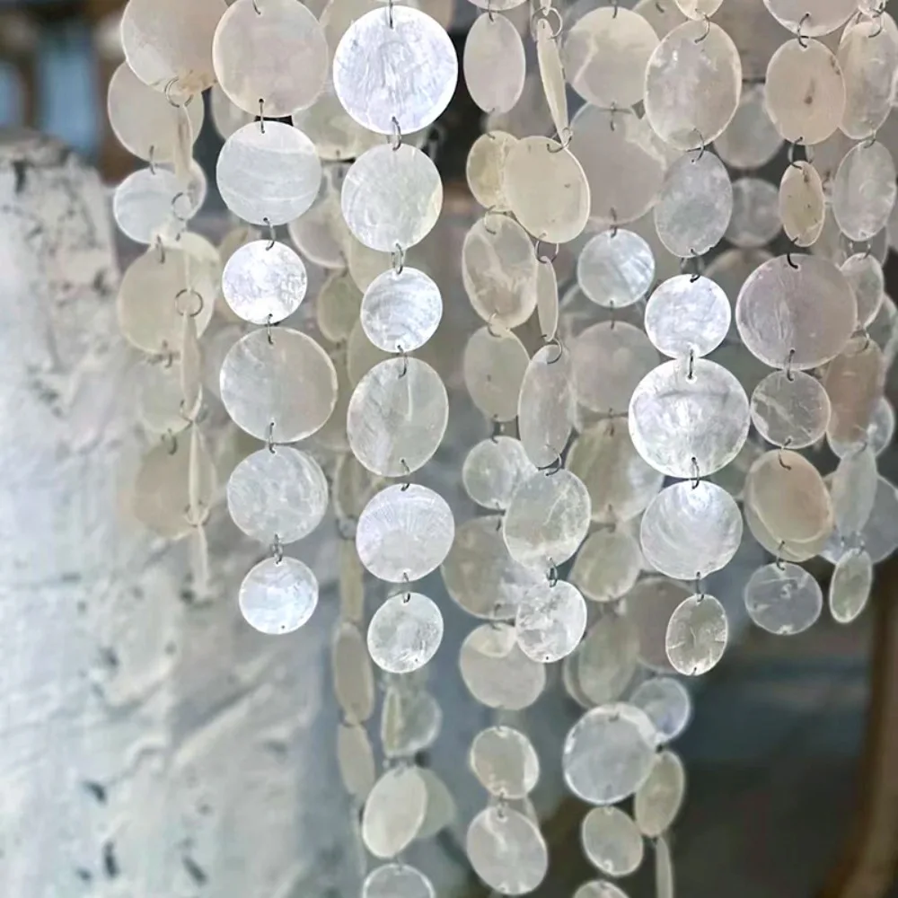New Round Shell Ornaments with Holes Natural White DIY Shell Wind Chimes Flat Shell Beads Shell Pendants Home Decor