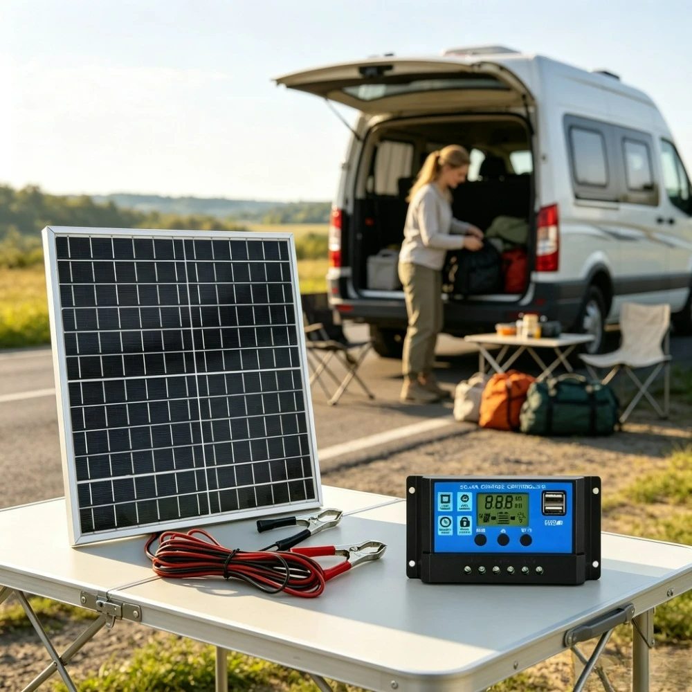 12W Waterproof Aluminum Framed Monocrystalline Solar Panel Kit 12V Digital Solar Controller Crocodile Clip Cables Off Grid