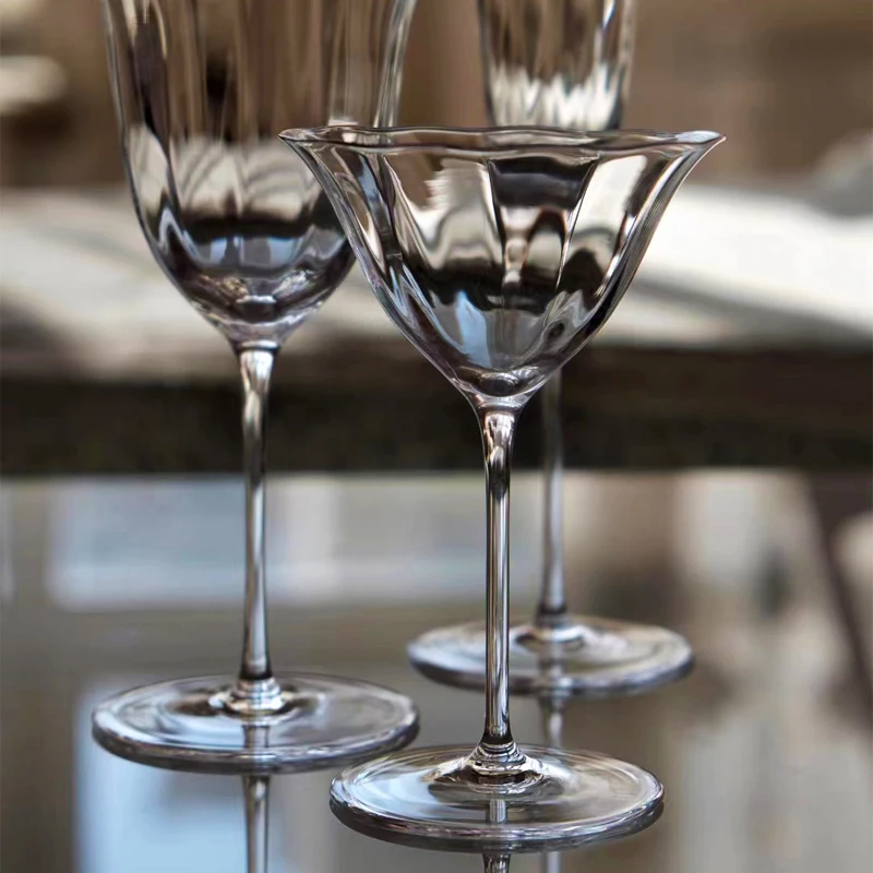 JINYOUJIA-Vintage Flower Pattern Goblets, Handmade Crystal, Ultra Thin Wine Glass, Champagne Cocktail Martini Glass