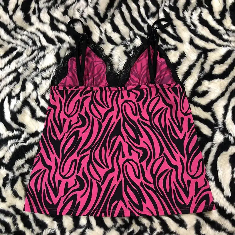 EMO Retro Y2k Tank Top Leopard Lace Harajuku Hip Hop Crop top Rock Goth Casual Sling Streetwear Punk Sleeveless Top Spicy Girls