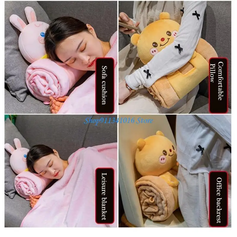  Multifunctional Plush Doll Pillow 2 in 1 Hand Warmer Quilts for Office Naping Air Conditioning Blanket Folding Pillow