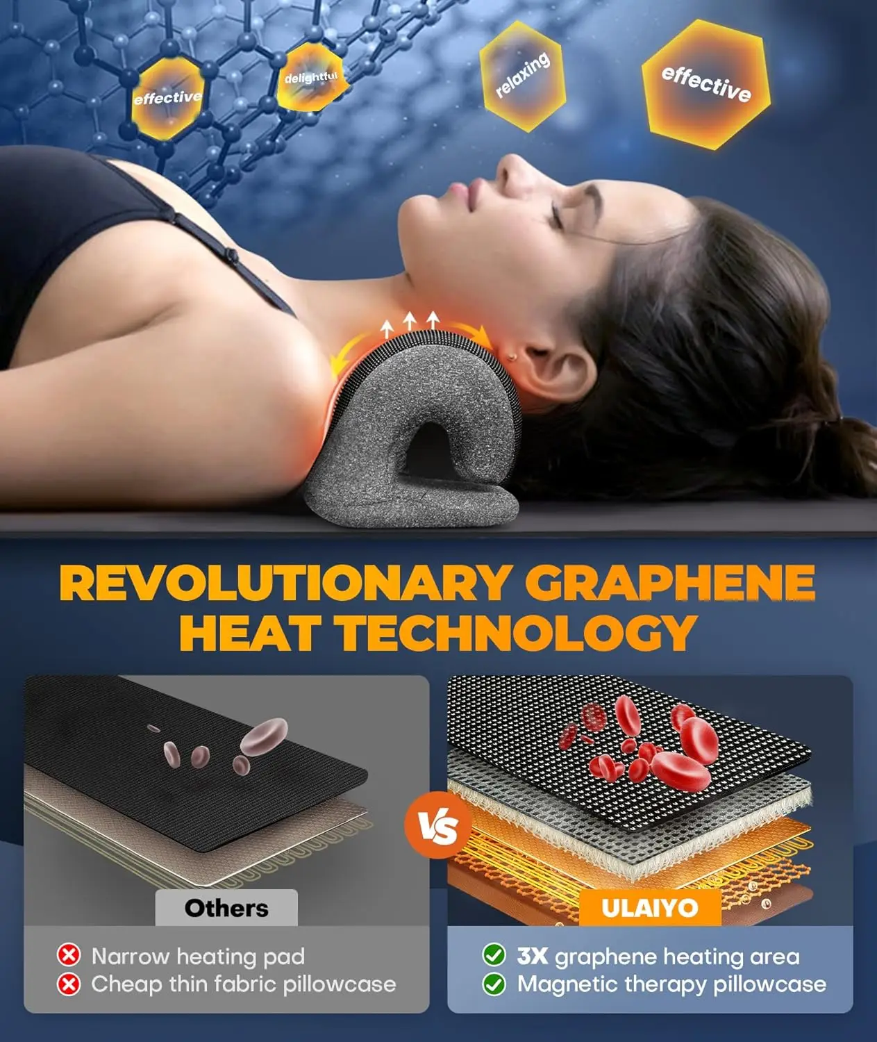 Graphene Magnetic Neck Stretcher with Heating Pad for Pain Relief, Cervical Traction Pillow for TMJ and Migraine view 2
