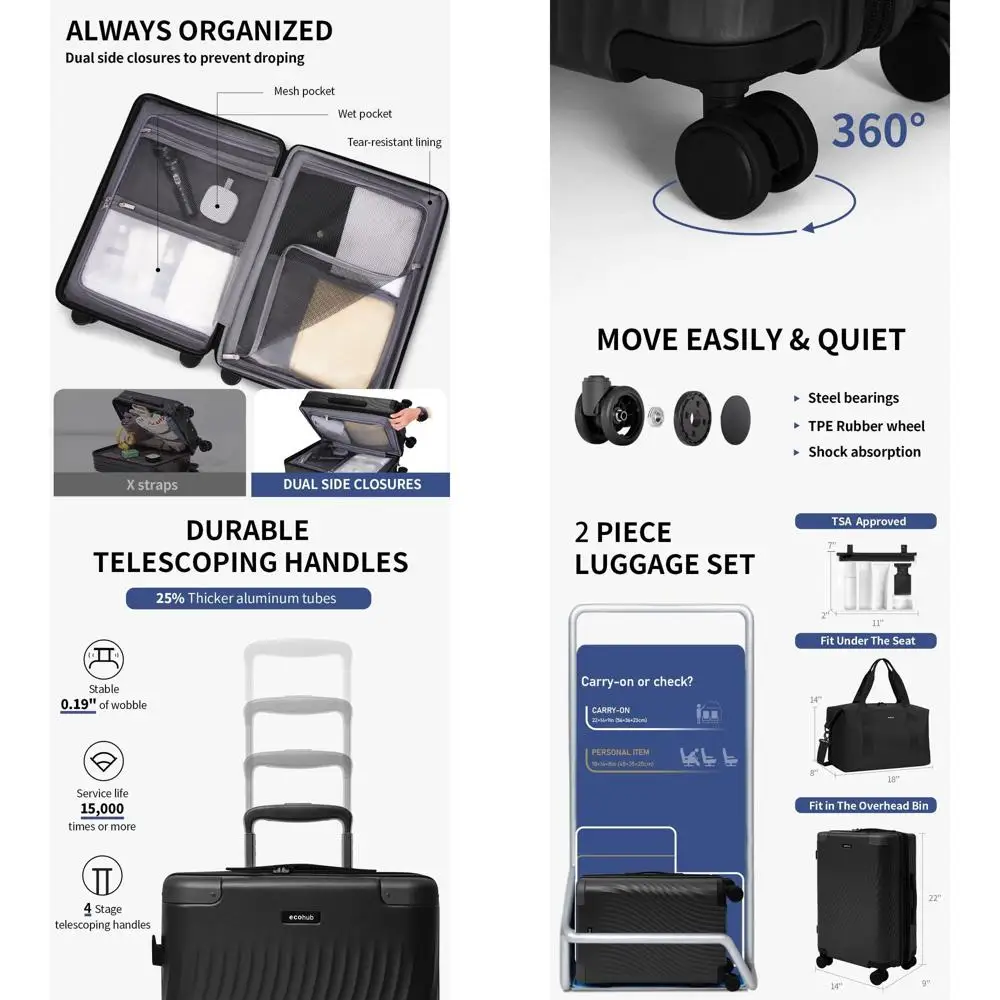 

Expandable 20 Hardshell Spinner Carry-On Suitcase, TSA Lock, Airline Approved, Lightweight Black