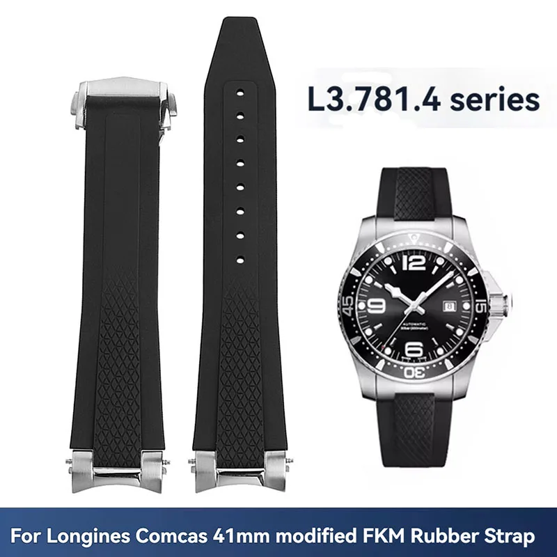 

21mm Solid Steel End Linker Strap for Longines Comcas FKM Rubber Bracelet L3.781 642 742 782 Watchband L3. 841 Series Wristband
