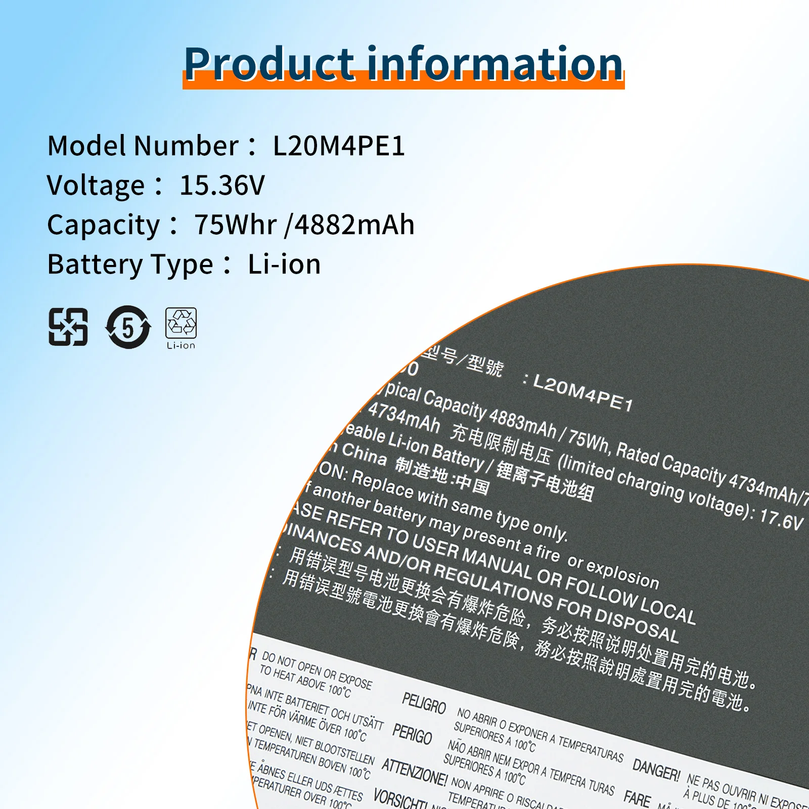 Batería de ordenador portátil L20M4PE1 75WH para Lenovo IdeaPad 5 Pro-16ACH6 Pro-16IHU6 IdeaPad Creator 5-16ACH6 Series L20C4PE1 L20L4PE1 7