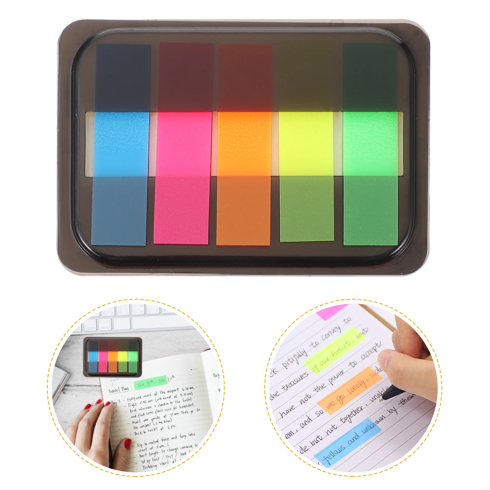 

5 Boxes PET Sticky Memo Pads Fluorescent Tabs Smooth Writing Material Office Supplies Index Stickers
