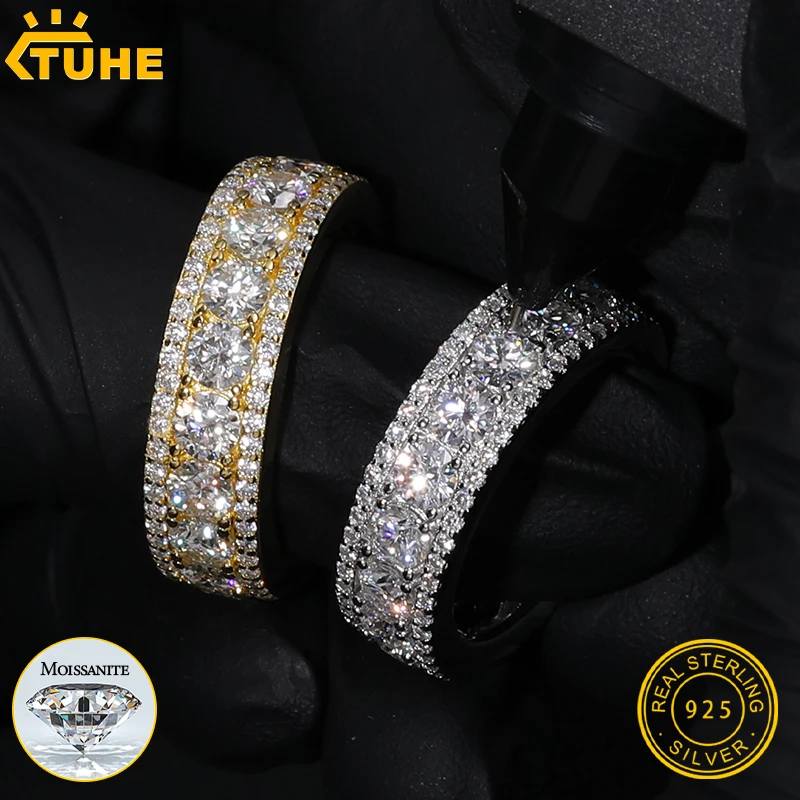 

Кольцо TUHE с муассанитом для мужчин, стерлинговое серебро 925 пробы, белое золото 18 карат, блестящее ювелирное изделие в стиле хип-хоп, подарок