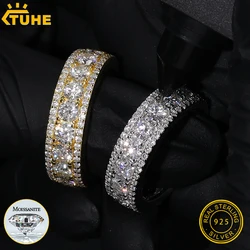 TUHE Moissanite Ring For Men 925 Sterling Silver 18K White Gold Plated Hip Hop Bling Jewelry Gift