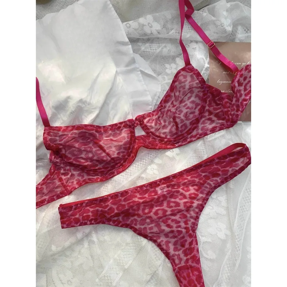 Chic Leopard Sheer Mesh Thin Seamless Bra for Women Summer Soft Underwire Anti Sagging Support Brassiere Small Bust Sizes 32-38