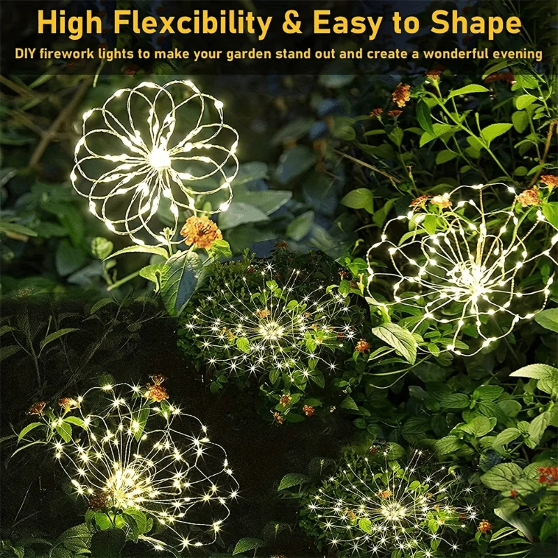 1 قطعة 60LED ضوء الشمس الذكي-مع عمود الضوء، ديكور الحديقة الخارجية سلسلة الأسلاك النحاسية الخفيفة