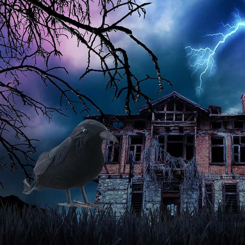 Halloween Schwarze Krähen-Requisiten Realistische Rabe Gruselige Gefiederte Krähen Hausdekoration – Detail 8