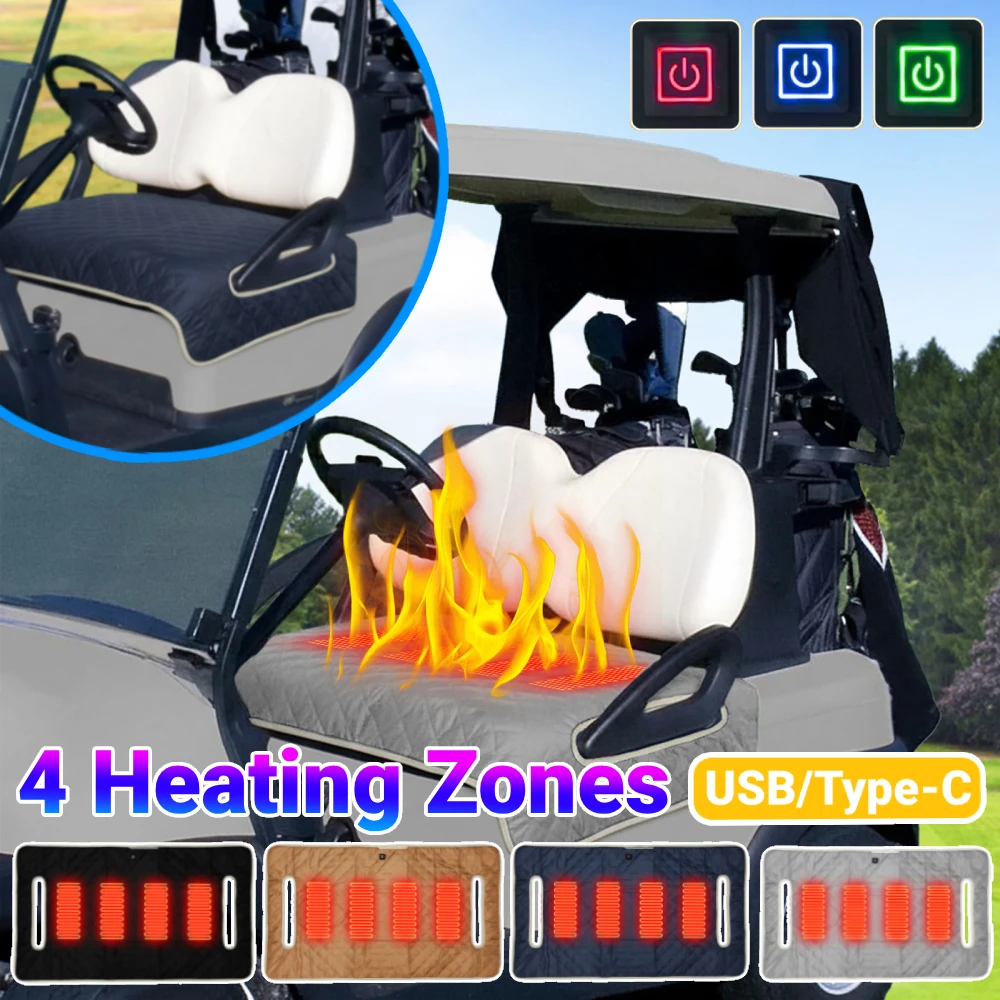 

Golf Cart Seat Cover USB Heated Seat Cushion Non-Slip Camping Mat 4 Heating Zones Golf Cart Seat Towel Blanket Golf Accessories