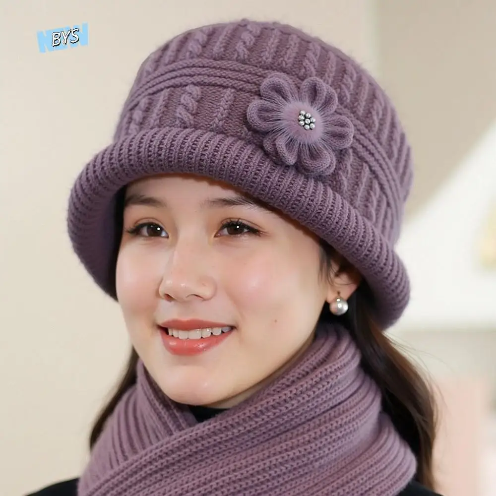 

Casual Flower Floral Knitted Bucket Hat Handmade Plush Woolen Hat Crochet Wide Brim Warm Fisherman Hat Autumn and Winter
