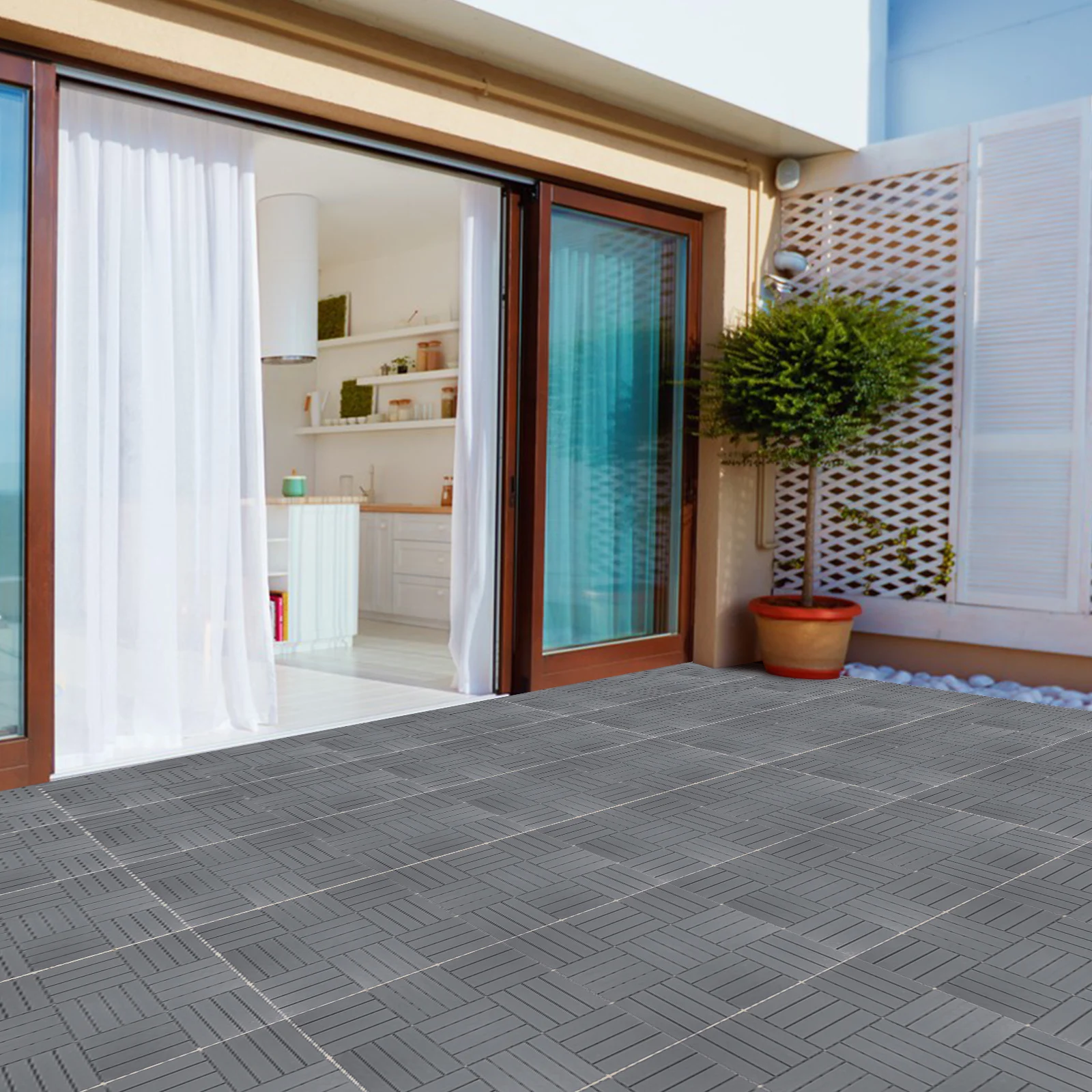 

Waterproof Outdoor Deck Tiles Interlocking Plastic Wood Floor Easy Install Patio Balcony Garden Backyard Poolside Flooring