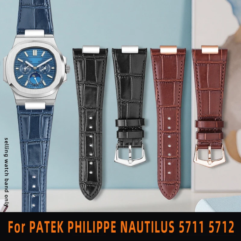 para-patek-philippe-5711-5712g-nautilus-reloj-hombres-concavo-boca-convexa-correa-de-piel-de-vaca-25x12mm-con-conector-de-interfaz-de-metal
