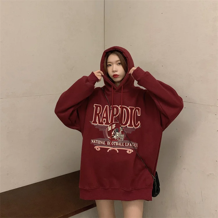 خريف جديد النسخة الكورية فضفاضة المطبوعة الصوف سميكة مقنعين سترة Y2k الملابس الشارع الشهير ملابس النساء أنيمي هوديي