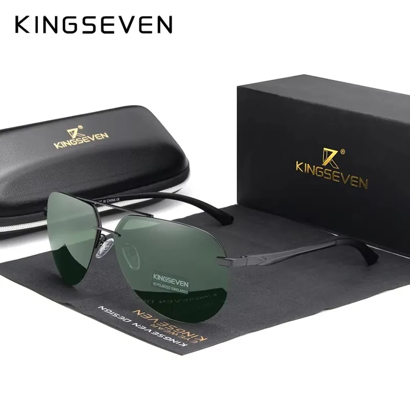 KINGSEVEN 2024 Aluminiowe, magnezowe, spolaryzowane okulary przeciwsłoneczne bez oprawek dla mężczyzn Okulary retro dla kobiet Sporty na świeżym powietrzu