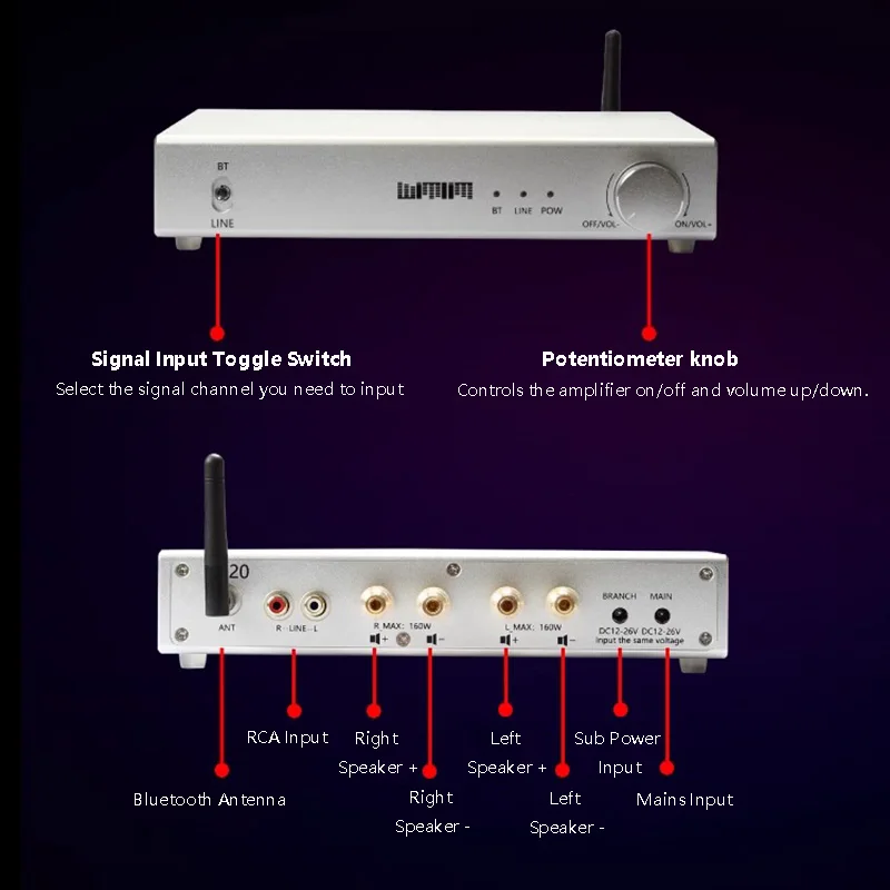 High-power HIFI Audio Power Amplifier Wireless Bluetooth Dual MA120707 Chip Digital Class D Amplifier 80W * 2 High Power Output