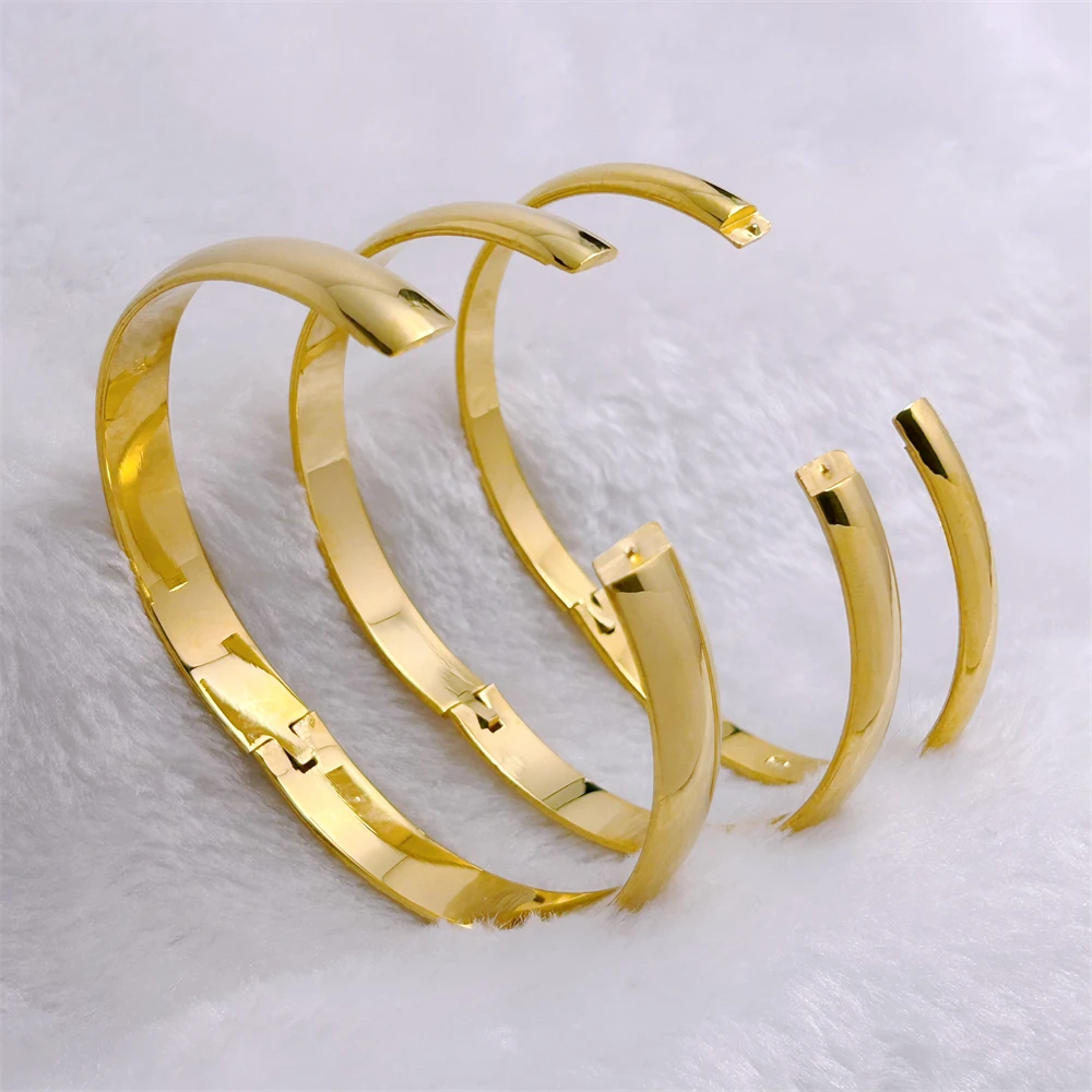 Gold Color Bangles for Women 6/8/10mm Smooth Round Cuff Bangle Pulserra Femme Wristband High Quality Jewelry Accessories Gifts