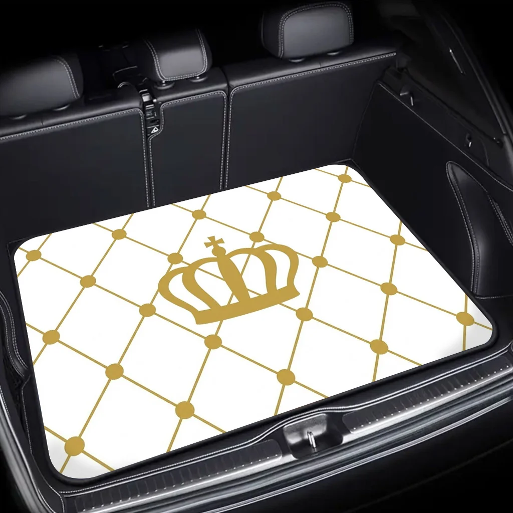 1pc Of A Golden Crown And Diamond Check Pattern Trunk Mat, Suitable For Sedans, Trucks, And Suvs, Automotive Additions, Durable
