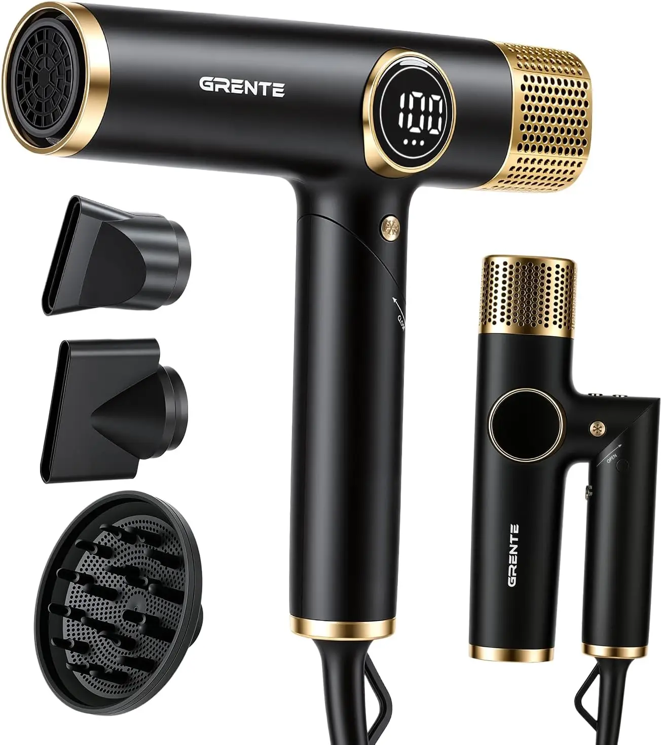 

Foldable Ionic Hair Dryer with Diffuser - High-Speed, 4 Heat/3 Speed Settings, Lightweight for Home and Travel