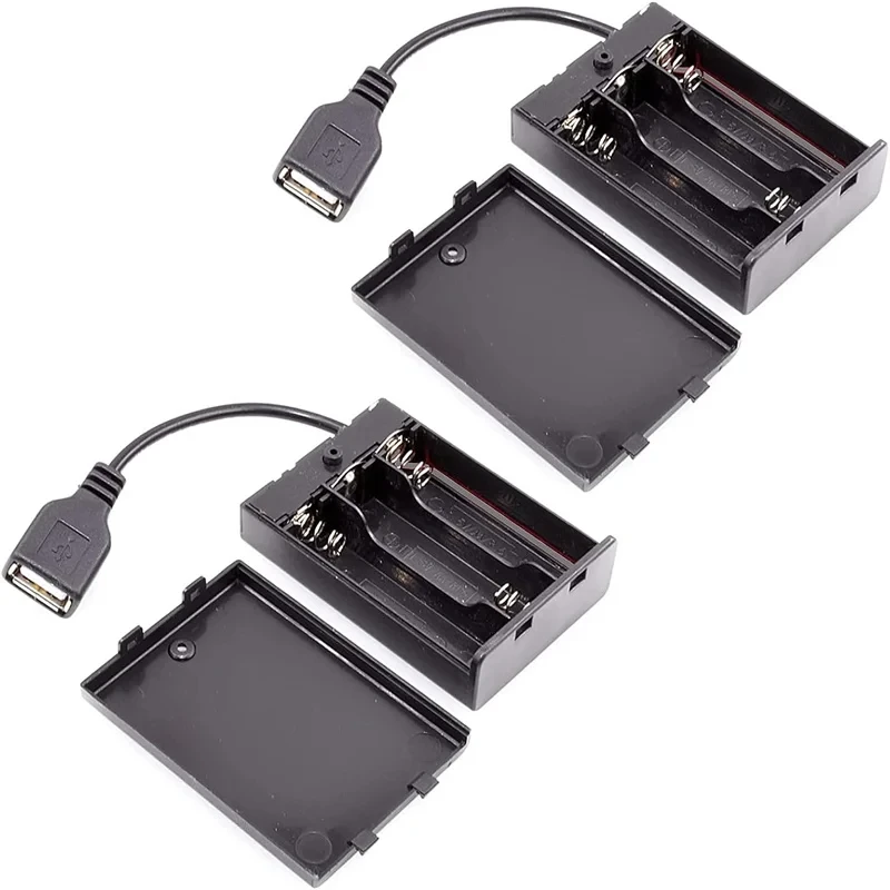 2/3 AA Battery Holder Battery Case Box Storage 4.5-5V with Cover and Switch with USB Cable Building Block Led Light Kit