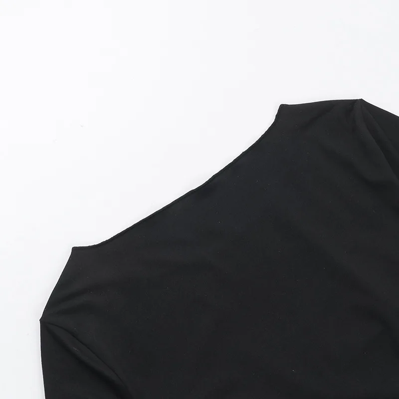 Pleated Casual Long Sleeve T-shirt Top Female Slim Cropped Patchwork Solid Fashion High Waist Pullover Women's Summer Tee