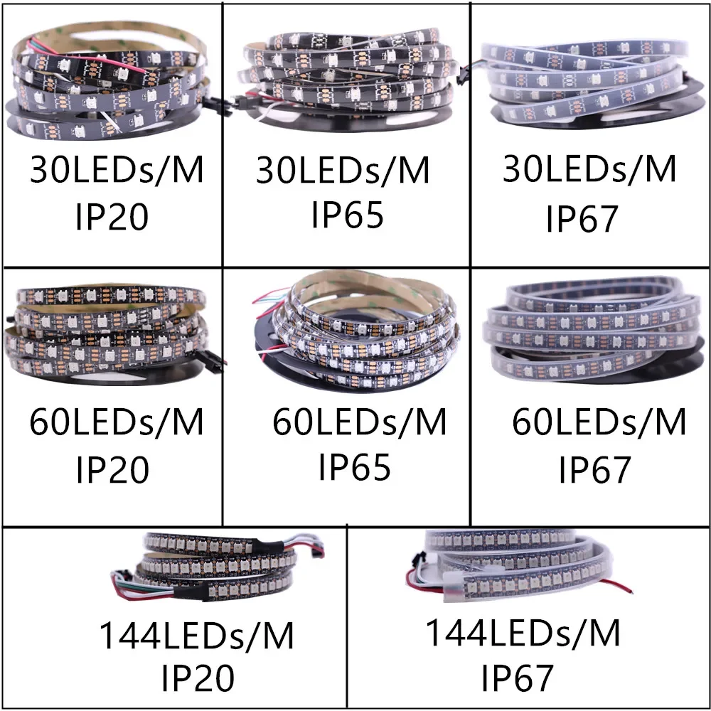 Dc 5V Ws2812b Individueel Adresseerbare 5050 Rgb Led Strip Ws2812 Smart Pixels Led Licht Zwart Wit Pcb Waterdichte Ip30/65/67