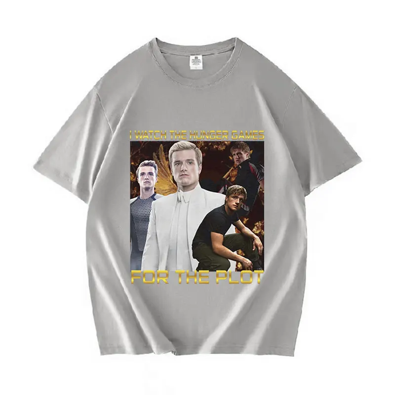 I Watch The Hunger Games for The Plot Peeta Mellark T Shirt Josh Hutcherson Graphic Clothing T-shirt Men\'s Cotton Oversized Tees