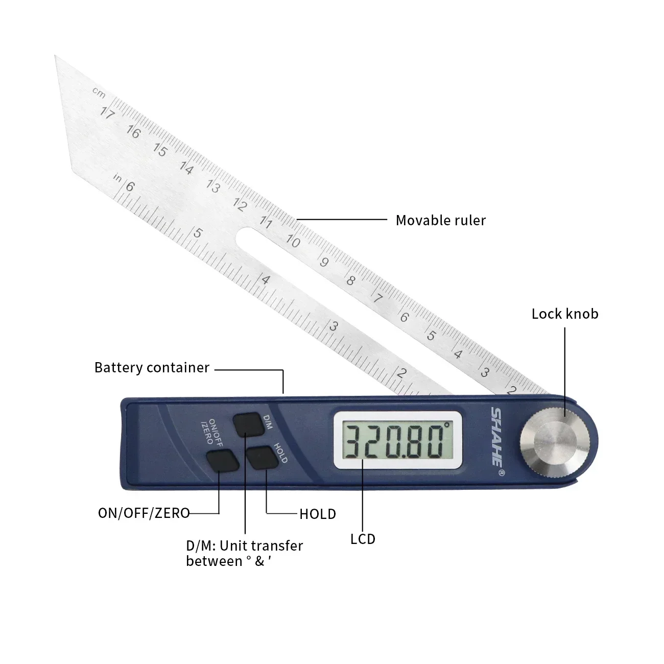 SHAHE Stainless Steel T-Bevel Sliding Angle Ruler Protractor Multi Angle Adjustable Gauge Measurement Tool