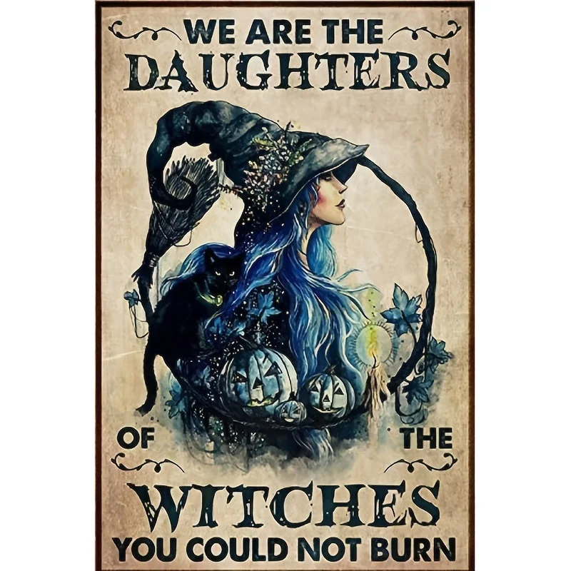 

B We Are The Daughter Of The Witch Cat Halloween Metal Tin Poster Indoor & Outdoor Home Bar Coffee Kitchen Wall Decor Halloween