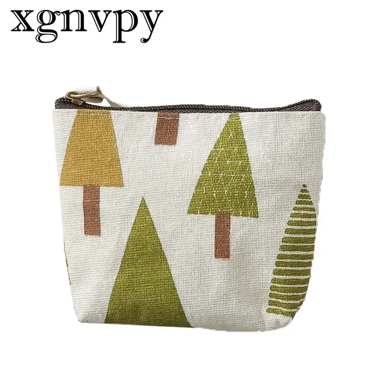 Xgnvpy Fashion Portable Fabric Coin Purse Cartoon Mini Cute Canvas Student Coin Bag Retro Zipper Small Square Small Purse