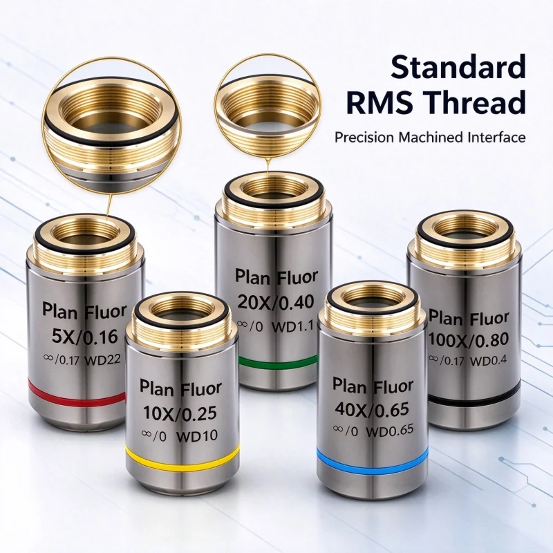 Plan Fluor 50‑100X Microscope Objective RMS Thread Infinity‑Corrected Semi‑Apochromat for Biological Fluorescence Microscope