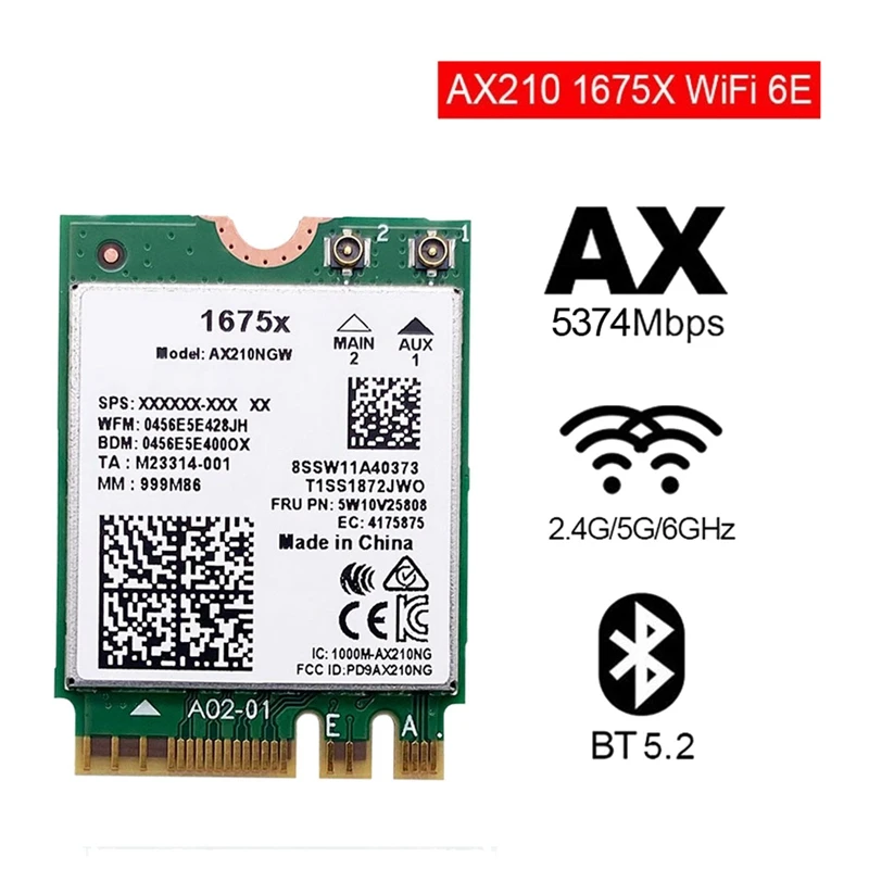 Imagem -03 - Adaptador Wi-fi com Antena para 1675x Cartão Wi-fi Ax210ngw Ax1675x Wi-fi 6e 802.11ax 2.4g 5g 6g 5374mbps bt 5.2 M.2 Ngff