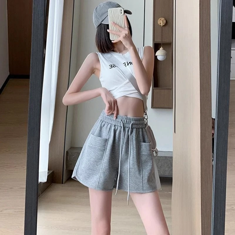 

Женские спортивные шорты с высокой талией, лето 2026, новые, на шнурке, свободного кроя, для похудения, повседневные, комфортные, для бега, йоги, спортивные штаны, одежда для спортзала