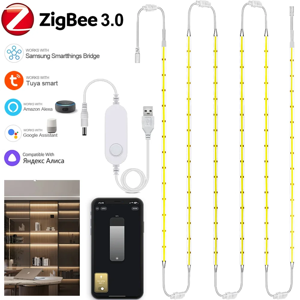 

USB Zigbee 3.0 DC12V COB LED Strip Light 50CM 320leds/m 3000K 6000K Flexible Dimmable Lights Home APP Voice Control for Alexa