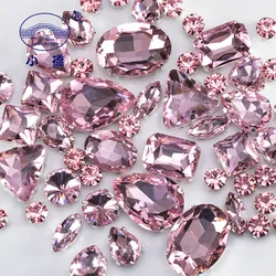 Glitter Mixed Shape Glass Rhinestones For Clothes Pink Flatback Craft Gems Crystal Sew On Rhinestone With Claw 50PCS/PACK S048