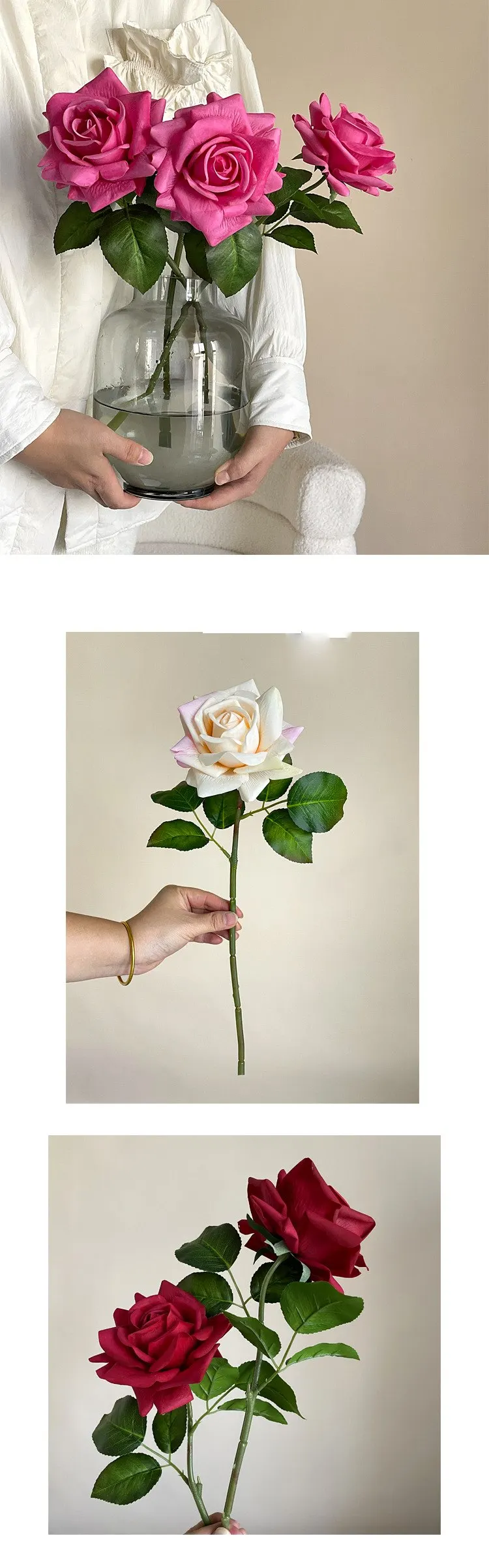 5 Stück feuchtigkeitsspendende große künstliche Rosen, echte Haptik, Rosendekoration, Hochzeitsbrautstrauß, Hochzeitsfeier, dekorative Blumen für Zuhause – Detail 5