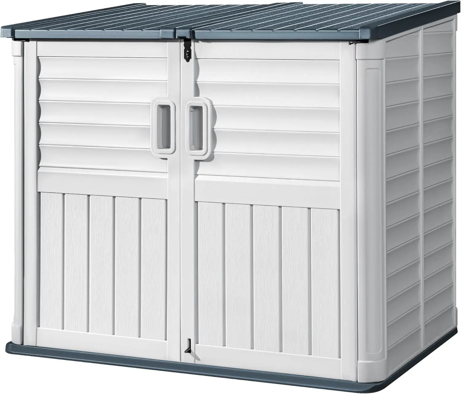 

Resin Outdoor Storage Shed, 34 Cu Ft Outdoor Storage Cabinet Without Shelf, Waterproof, Double Locks