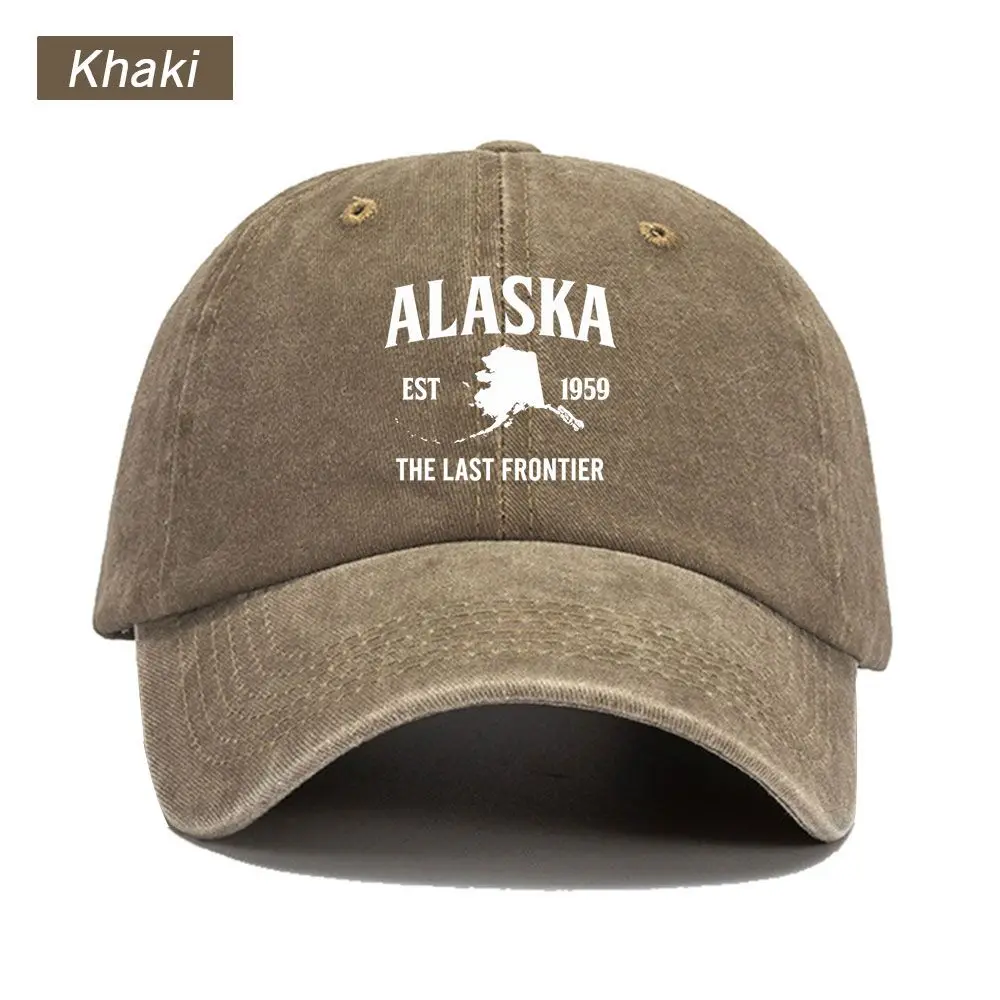 Vintage Washed Baseball Cap Alaska The Last Frontier Print Graphic Unisex Streetwear Casual Trucker Style Summer Cotton Sun Hat