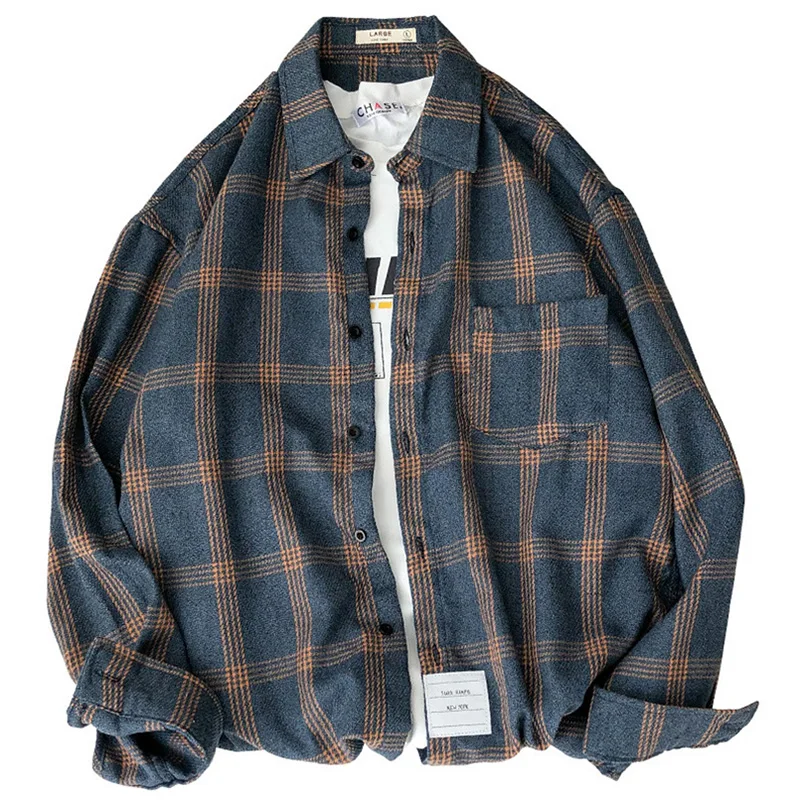 Vintage Men\'s Plaid Shirt Male Casual Office Blouses And Shirts Oversized Long Sleeve Summer Shirts Business Clothes Autumn