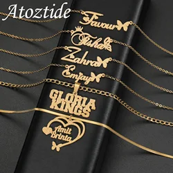 Atoztide Custom Name Necklace for Women Frosted Heart Butterfly Pendant Stainless Steel Jewelry Personalized Chain Birthday Gift