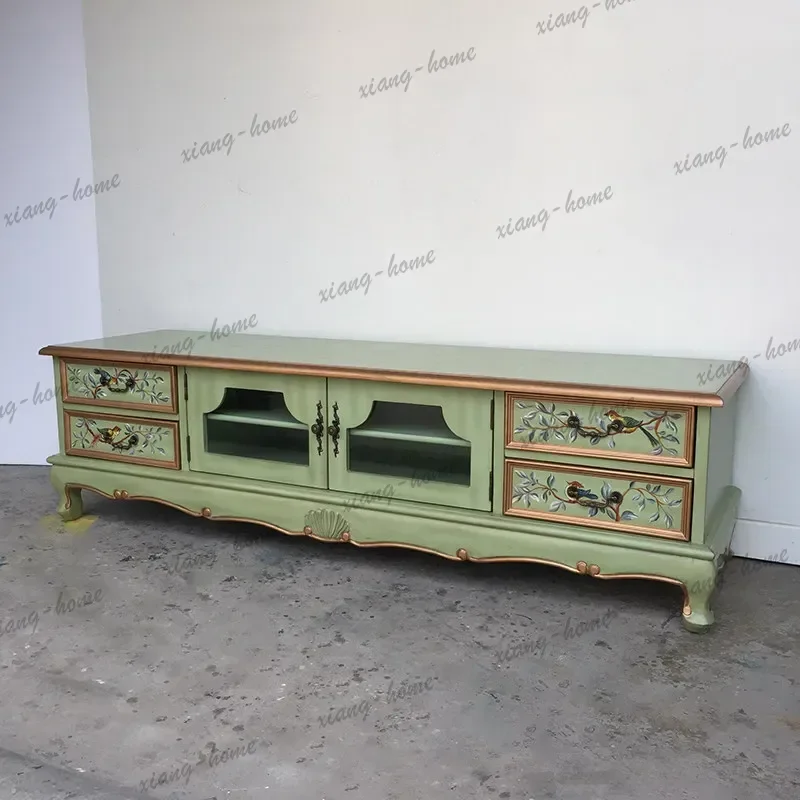 PG Mediterranean Retro Coffee Table for Living Room Double Layer Rectangular Storage Side Table with Painted Finish Rural Style