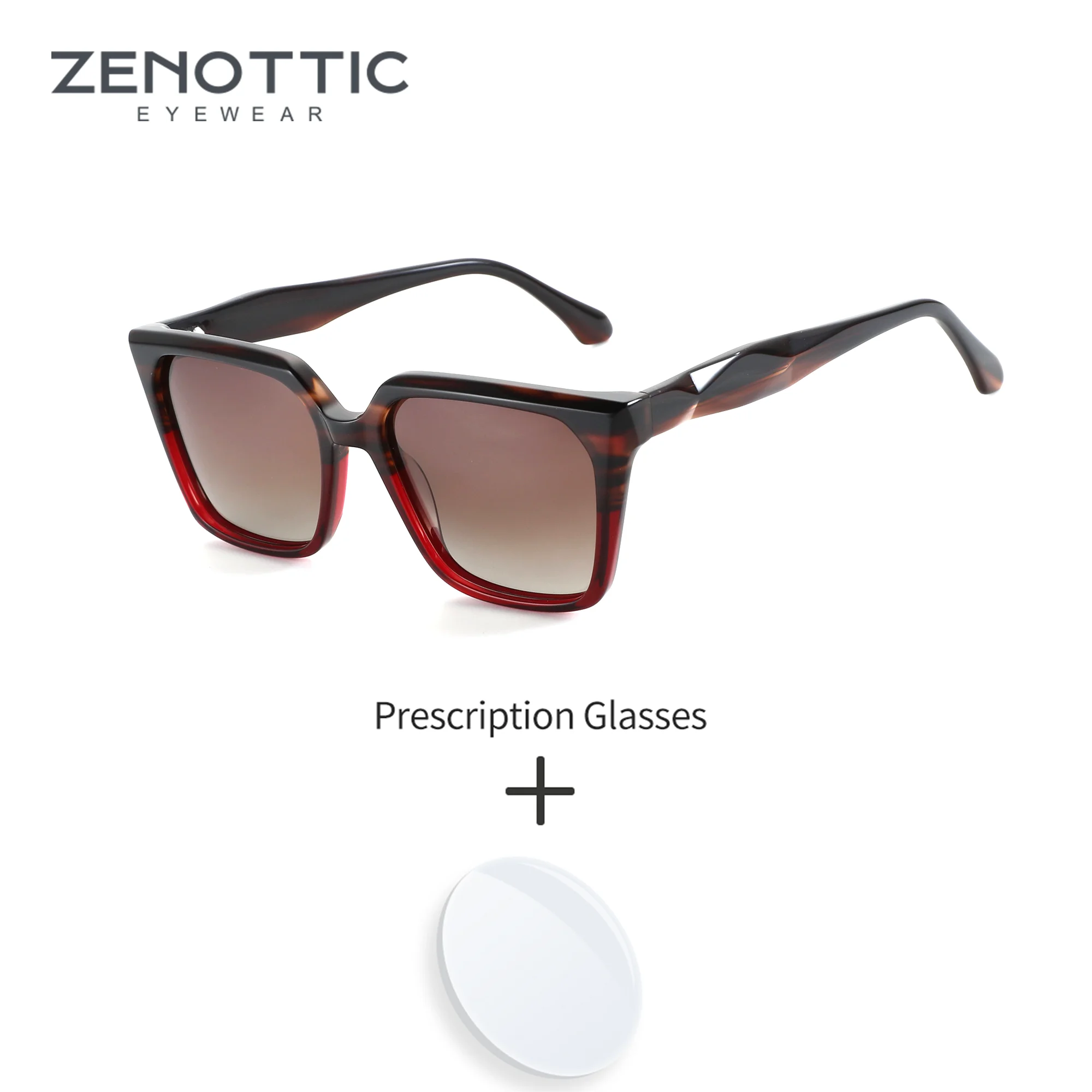 

ZENOTTIC Square M Size Handmade Acetate UV400 Polarized Photochromic Trendy Unisex Prescription Sunglasses Eyewear
