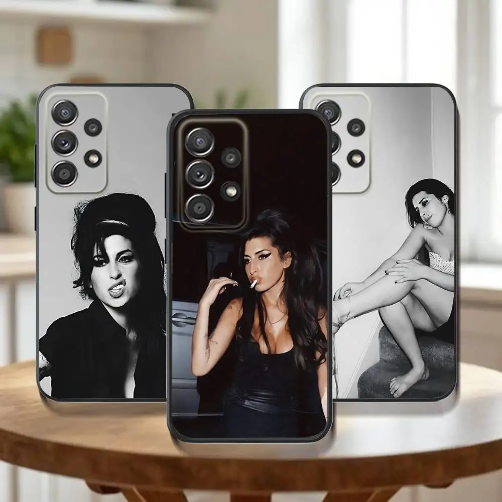 حافظة هاتف A-Amy Winehouse لهاتف سامسونج جالاكسي A73,91,80,72,51,53,52,71,22,5G,Note,J7,8,9 غطاء أسود ناعم